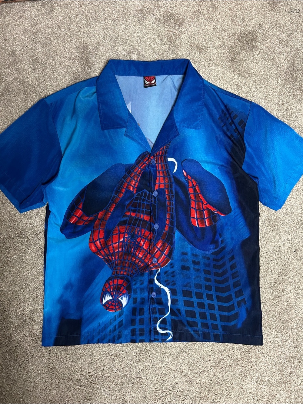 Vintage 2002 Spider Man All Over Print Button Down Shirt